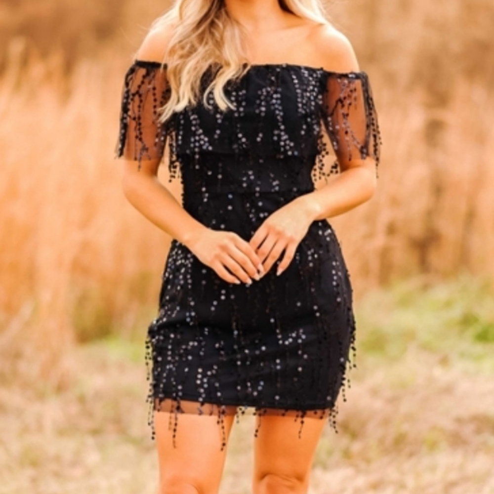 Fadeaway Off The Shoulder Sequin Dress